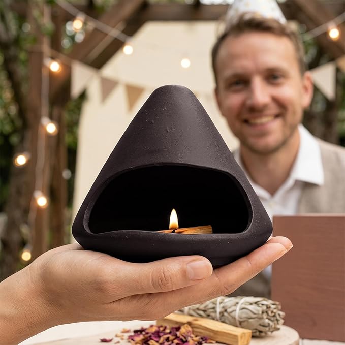 Ceramic Palo Chimney Santo Burner, Handcrafted Mini Incense Chiminea Sticks Holder for Meditation Zen Decor