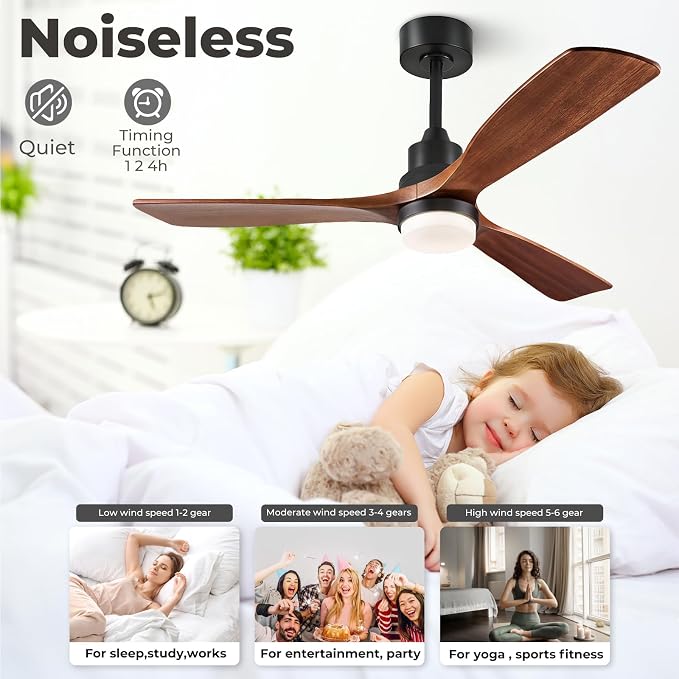 60 inch Smart Ceiling Fan with Lights,Outdoor Ceiling Fan 3 Wood Blades Compatible with Alexa/Gg Voice Control&App&Remote,Quiet DC Motor for Covered Patio Porch Bedroom,Dark Walnut