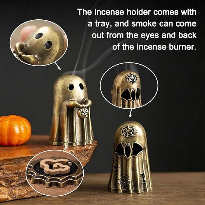 Cute Ghost Incense Holder,Halloween Incense Cone Burner Ornaments,for Yoga Spa Meditation, Incense Smokers and Decoration,Carrying Pumpkin Model,1 Piece.