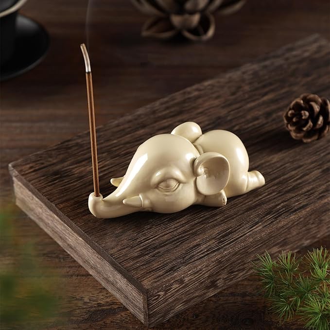 Cacukap Cute Elephant Incense Burner, Incense Holder for Sticks, Elephant Theme Incense Tray, Adorable Home Decoration, Unique Gifts Idea for Elephant Lover