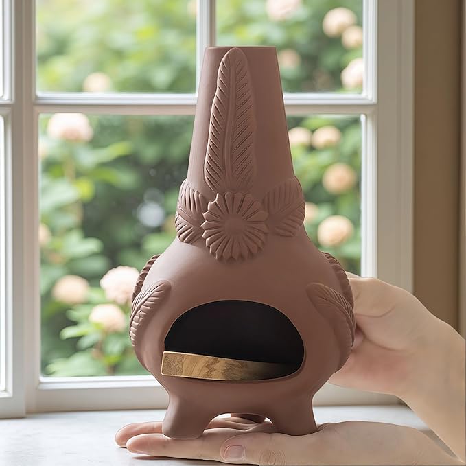 Handmade Terracotta Palo Santo Holder – Suitable for Burning Sage & Palo Santo - Mexican-Style Chimney Incense Burner, an Incense Burner for Spiritual Meditation, Yoga or Home Decoration