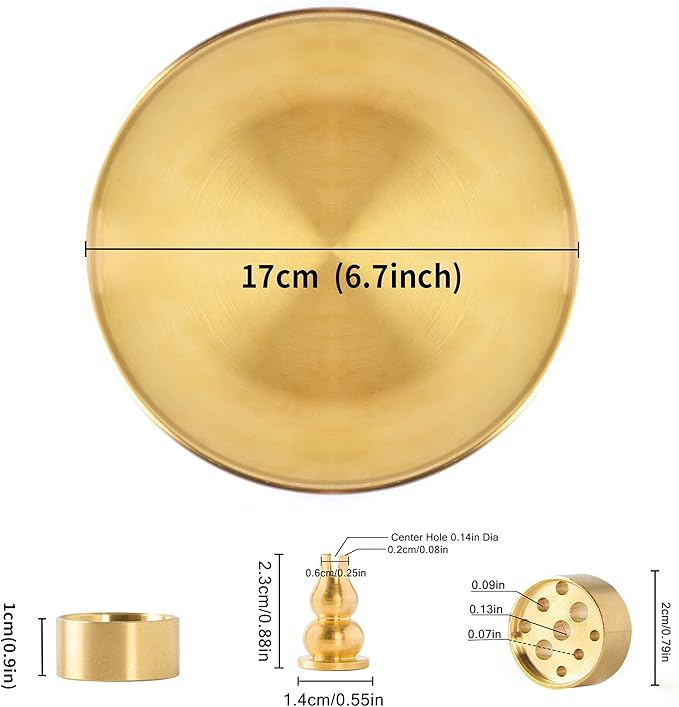 3 in 1 Incense Burner - 6.7 Inch Brass Incense Holder for Incense Sticks/Coil Incense/Incense Cones - Metal Gourd-Shaped Ash Catcher for Meditation Yoga Room Home Decor ZX11M