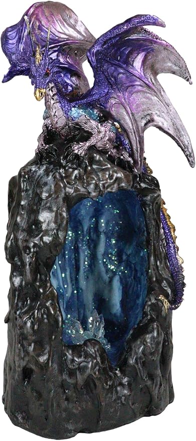 Ebros Gift Purple Azurite Quartz Dragon Climbing On Faux Geode Crystal Gemstone Quarry Mountain Cave Backflow Incense Burner Figurine Faux Stone