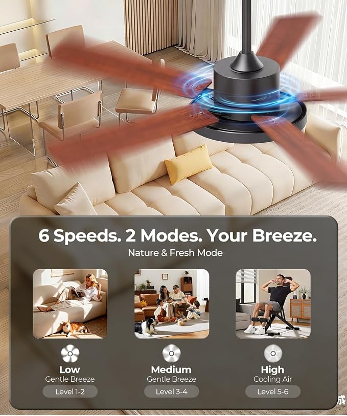 Ceiling Fan with Light, RGBCW Smart 52" Low Profile Ceiling Fan with Light and Remote, Alexa/Google/App Control, Reversible DC Motor, Dimmable, 2500lm, Quiet Fan for Bedroom,Living Room Brown