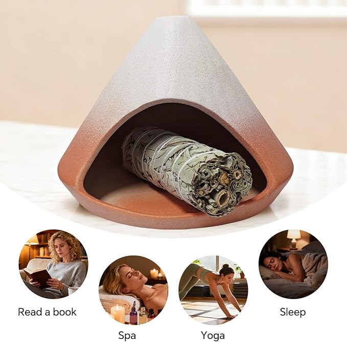 Palo Santo Holder Burner, Modern Incense Burner for Sage, Palo Santo Sticks and Cones Burning, Meditation and Energy Cleansing Aromatic Home Decor,Meditation Gifts（Matte Pink）