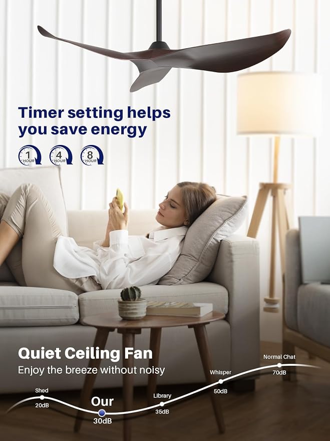Sofucor 52 Inch Smart Ceiling Fan No Light, Modern Ceiling Fan with Remote Control, Reversible DC Motor, 6-Speed Noiseless Indoor Ceiling Fan for Bedroom Living Room Covered Patio Porch