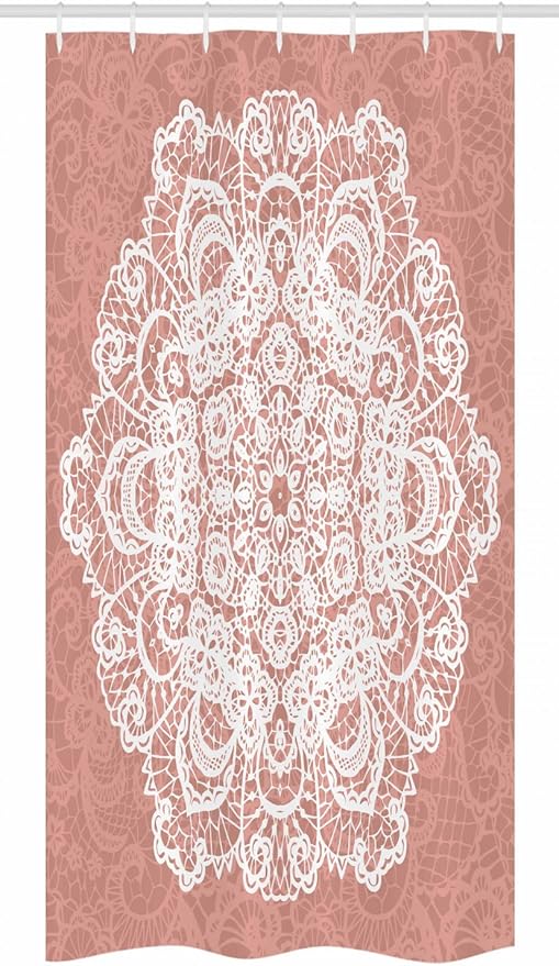 Ambesonne Mandala Stall Shower Curtain, Lace Style of Vector Mandala with The Vintage and Abstract Theme Floral Ornamental, Fabric Bathroom Decor Set with Hooks, 36" W x 72" L, Dried Rose White