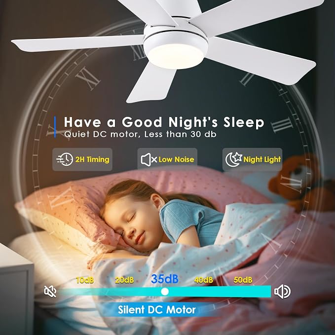Hounberi 40" Low Profile Ceiling Fan with Light and Remote, Flush Mount White Modern Fan for Low Ceilings, Quiet Reversible Motor, 3-CCT Dimmable Lighting for Bedroom & Living Room