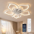 addlon Ceiling Fans with Lights and Remote, 27'' Low Profile Flush Mount Ceiling Fan, 3000–6000K Dimmable LED Fandelier, Flower Fan Light for Bedroom, Kitchen, Living Room, White