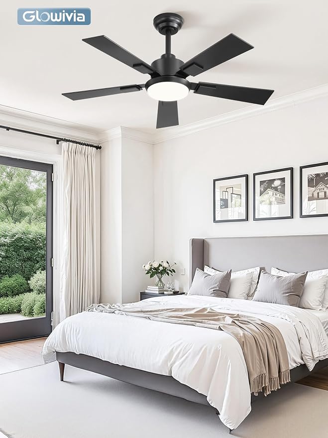 42 Inch Ceiling Fans with Lights and Remote&APP Control, Black Smart Ceiling Fan with 3000-6000K Dimmable, 6 Speeds Quiet Reversible Motor, Indoor/Outdoor Ceiling Fan for Bedroom Living Room