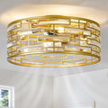 Flush Mount Ceiling Fans Lights: 18.9'' Caged Low Profile Fandelier with Remote/6 Speeds/Timer Gold Crystal Modern Chandelier Fan Light Bedroom Ventilador de Techo for Kitchen Living Dining Room Foyer