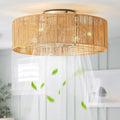 Ceiling Fans with Lights, 20" Boho Ceiling Fan with Light Flush Mount, Rattan Low rofile with 6 Speeds, Remote Control for Bedroom, Nursery, Living Room
