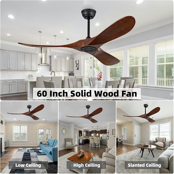 60 inch modern style ceiling fan with remote control, unlit outdoor large ceiling fan, silent dc motor for large living room, dining room, porch, farmhouse(Dark Walnut, 60 inch)