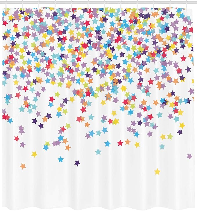 Ambesonne Star Print Shower Curtain, Falling Star Print Shaped Party Items Birthday Anniversary Surprise Party Celebration Theme, Cloth Fabric Bathroom Decor Set with Hooks, 69" W x 70" L