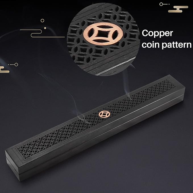 1Pcs Black Wooden Incense Holder Incense Coffin Burner Wood Incense Burner Box Aromatherapy Censer for Home Office B