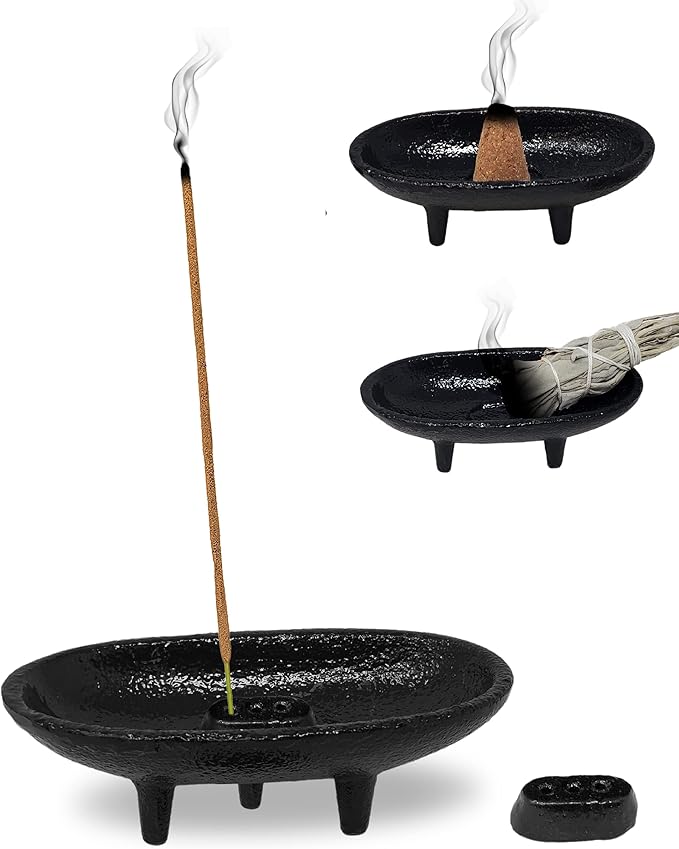 Cast Iron Incense Burner 4" L 2" H, Ideal for smudging, Incense Burning, Ritual Purpose, Decoration etc. (4" L)