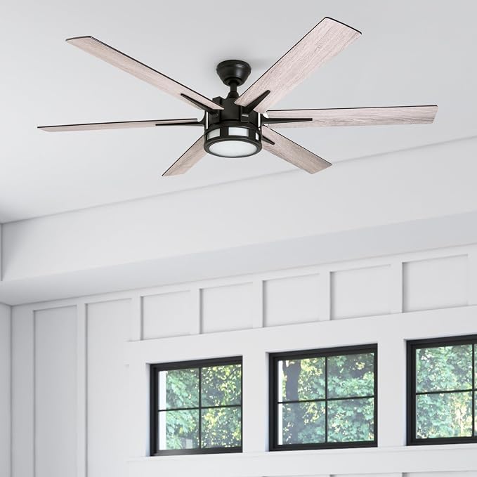 Honeywell Ceiling Fans Kaliza Modern 56 Inch Ceiling Fan with Light, Remote Control Fan, LED Indoor Fan with 6 Blades, Gray Oak and Light Oak Blade Finish Options, Bronze (51036-01)