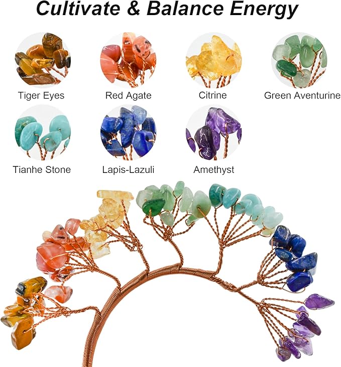 5 in 1 Incense Burner, 7 Chakra Crystal Tree Incense Holder Palo Santo Holder Sage Burner for Incense Sticks Brass Ash Catcher for Yoga Meditation Home Decor