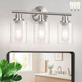 Unicozin Modern Bathroom Light Fixtures, 3 Light Vanity Lights with E26 Bulbs, Brushed Nickel Wall Lamp with Clear Glass for Mirror Living Room Hallway Cabinet Porch