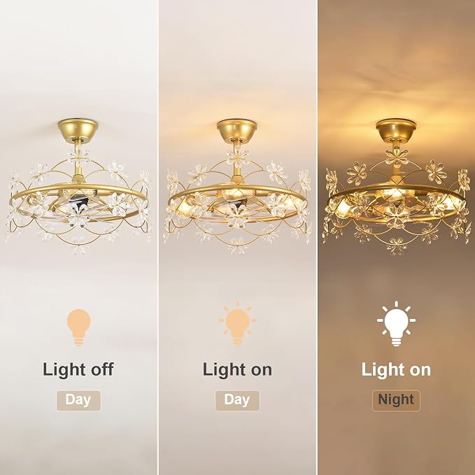 Depuley Bedroom Ceiling Fan with Lights: 20" Gold Chandelier Small Fan with Remote Control - Modern Flower Fandelier for Girl's Bedroom Living Room Kitchen