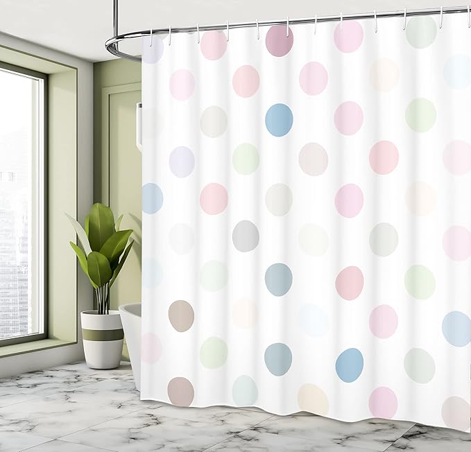 Ambesonne Polka Dots Shower Curtain, Polka Dots Creative Template Pattern Simple Gradient Effects Digital Graphic, Cloth Fabric Bathroom Decor Set with Hooks, 69" W x 70" L, Pink Ivory