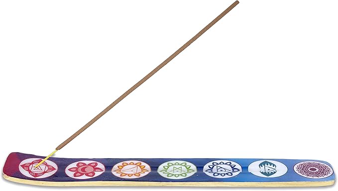 Bless-International Traditional-Handmade-Burner Wooden-Incense-Stick-Holder Ash-Catcher-Stand for-Aromatherapy-Meditation-Yoga (Seven Chakkra) 10 Inches, Pack of 1