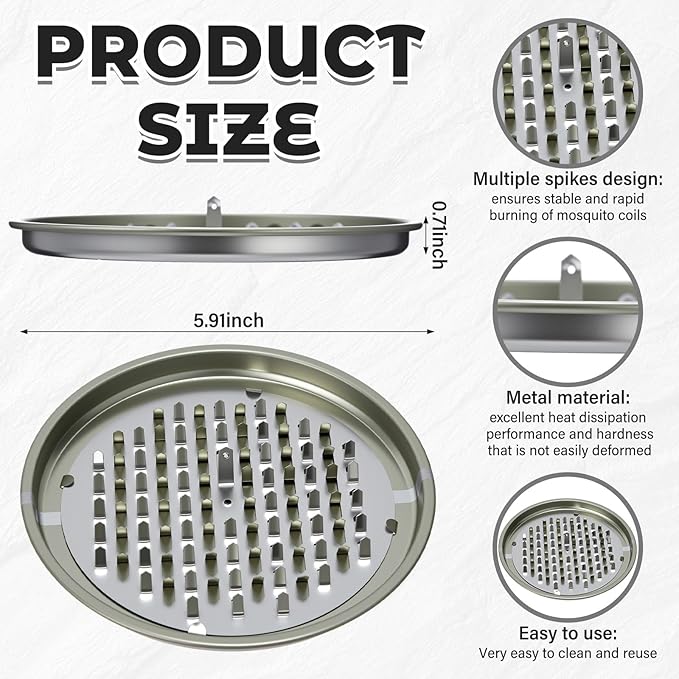 Hushee 50 Packs Portable Mosquito Coil Holder Bulk No Cover Round Metal Mosquito Sandalwood Incense Repellent Holder for Outdoor Use, Deck, Patio, Pool Side, Camping, Hiking, Fishing