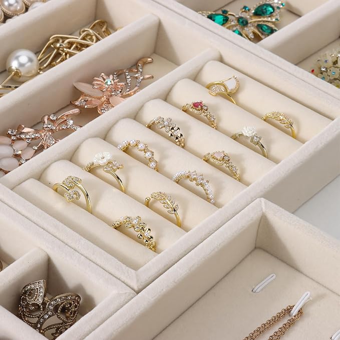 Velvet Jewelry Drawer Storage Tray, Set of 4 Stackable Drawer Organizer, Multifunctional Jewelry Display Organizer, Storage Box for Earrings, Rings, Necklaces, Bracelets, Brooches, Watches