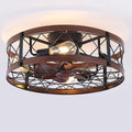 REDSTAR Flush Mount Caged Ceiling Fan with Lights, 20" Small Bladeless Ceiling Fans with Remote, Rustic Low Profile Ceiling Fans Quiet Reversible Enclosed Farmhouse Ceiling Fan for Bedroom Kitchen