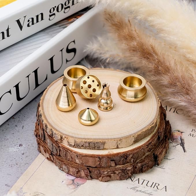 6 Pcs Gold Incense Holder, Small Brass Incense Holder, Incense Holders for Sticks, Insence Holder, Incense Stick Burner, Incense Cone Burner Holder, Small Incense Holder for Indoor Outdoor Use (Gold)