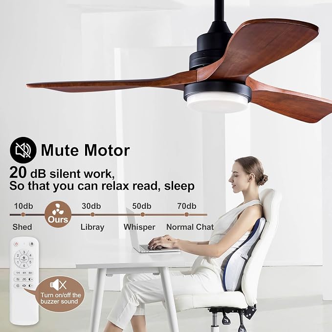 42 Inch Black Ceiling Fans with Lights and Remote,Dimmable LED Light,Quite Reversible DC Motor,Memory Function,Modern Solid Wood Indoor Outdoor Ceiling Fan with Light for Office Patios