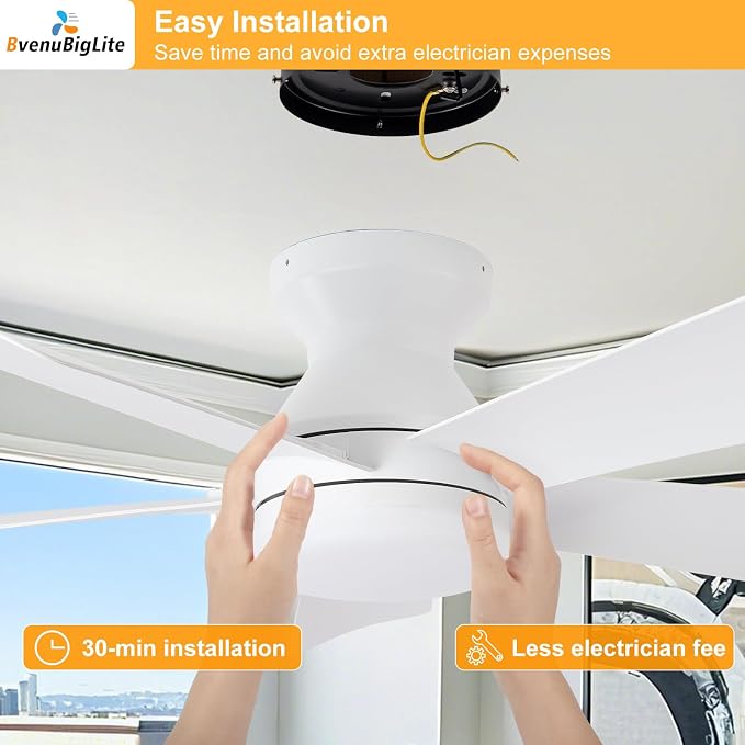 Ceiling fans with lights and Remote: 35 Inch Ceiling Fan with Light Low Profile - Flush Mount Ceiling Fan 5 Blades Reversible 3CCT Dimmable Noiseless for Bedroom (White)