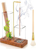 2 in 1 Upside Down Incense Holder for Sticks, Wooden Glass Incense Burner with Square Ash Catcher & Storage, Anti-Ash Flying Vertical Insence Holder Set with Brush for Yoga Spa Meditation Decor