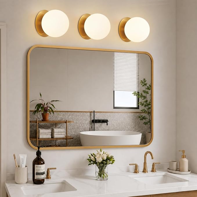 2 Pack Wall Sconces, Modern Globe Sconces in Aged Brass, Wall Light for Bedroom Bathroom Living Room & Hallway Vanity Lighting, Ceiling Light Fixture