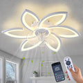 Dalouguan Ceiling Fan with Lights Remote Control, 30" White Flower 6 Speeds 3 Light Color Low Profile Flush Mount Ceiling Fan for Kitchen Bedroom