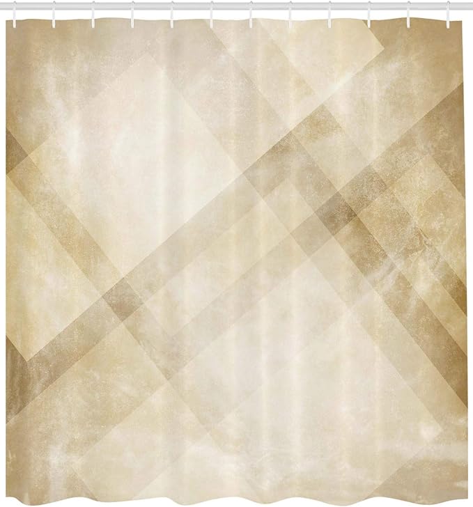 Ambesonne Tan Shower Curtain, Striped Vintage Faded Squares and Angled Lines Dated Antique Display with Modern Pattern, Cloth Fabric Bathroom Decor Set with Hooks, 69" W x 70" L, Beige Tan