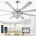 72" Ceilling Fans with Lights, Chandelier Fan Modern DC Motor Dimmable Led Fandelier Ceiling Fan with Light for Bedroom, Living Room, Indoor/Outdoor, Silver