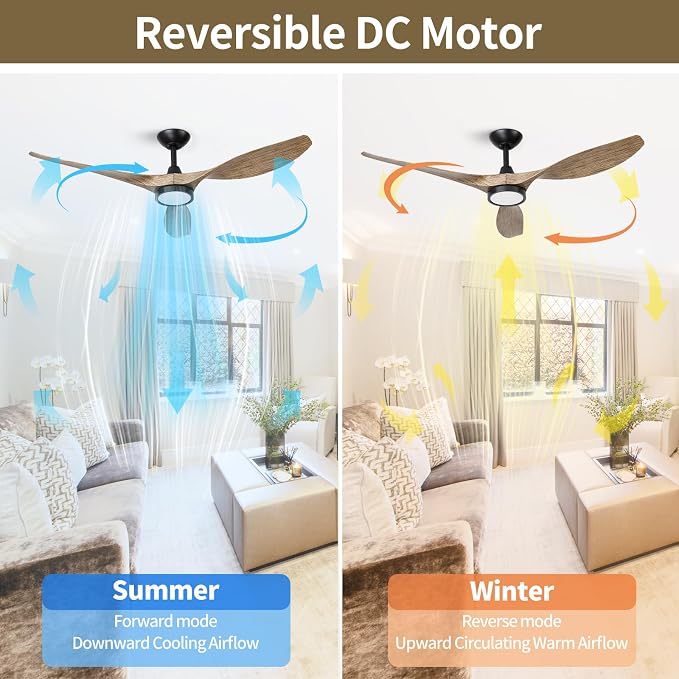 Roomratv Ceiling Fans with Lights,52 Inch,Quiet & Strong Motor,6 Speeds,3CCT,Timer,Easy to Install,Black Modern Ceiling Fan for Living Room,Bedroom,Kitchen,Office,Farmhouse,Patios