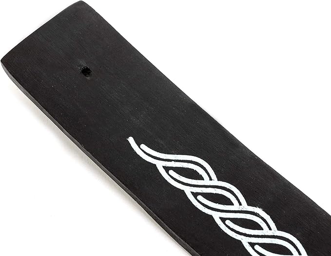 Incense Garden Wooden Incense Holder for Sticks Om Black Painted Wood 10 inches Long