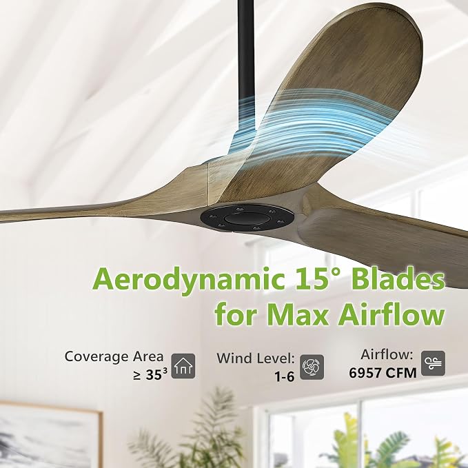 Haipeel 72 Inch Ceiling Fans without Lights, 72" Wood Large Ceiling Fan no Light with Remote Control, Indoor Outdoor Ceiling Fan no Light Propeller for Patios Farmhouse Garage High cfm, Bronze Gray