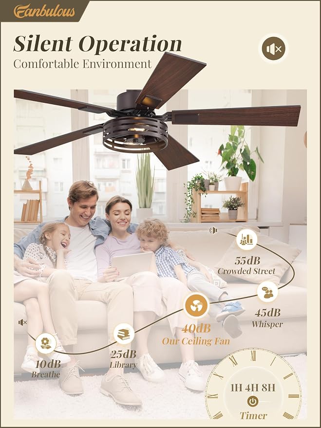 Fanbulous Farmhouse Caged Ceiling Fans with Lights and Remote, 42 Inch Oil Bronze Bedroom Ceiling Fans for Living Room Kitchen，6 Speed Reversible Quiet DC Motor, Dual Finish 5 Blades