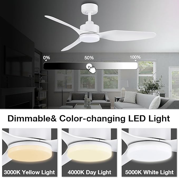 Hoenofly 48 Inch Smart Ceiling Fans with Lights Remote Control,Dimmable LED Light,Outdoor Indoor Modern Ceiling Fan,Quiet DC Motor,WIFI Alexa App Workable,Matte White for Bedroom Living Room Patio