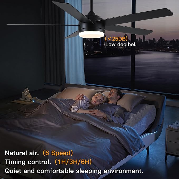 YUHAO 60 Inch Black Ceiling Fan with Light and Remote Control.Noiseless,Dimmable,3CCT,6 Speeds Reversible, DC Ceiling Fans for Indoor or Covered Outdoor Use.ETL Listed