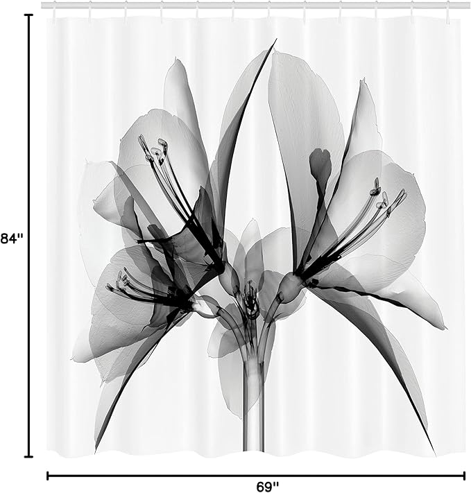 Ambesonne Flower Shower Curtain, Illustration of a Blooming Flower X-ray Vision of Nature Solarized Pattern, Cloth Fabric Bathroom Decor Set with Hooks, 69" W x 84" L, Taupe Grey
