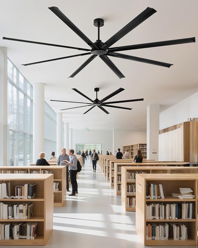 [HVLS]96 Inch Industrial Ceiling Fan, Extra Large Commercial Big Assed Ceiling Fan, 8 Aluminum Blades, Reversible DC Motor, Remote Control with 6 Speeds, 3 Downrods, for Shop, Garage, Gym, Black