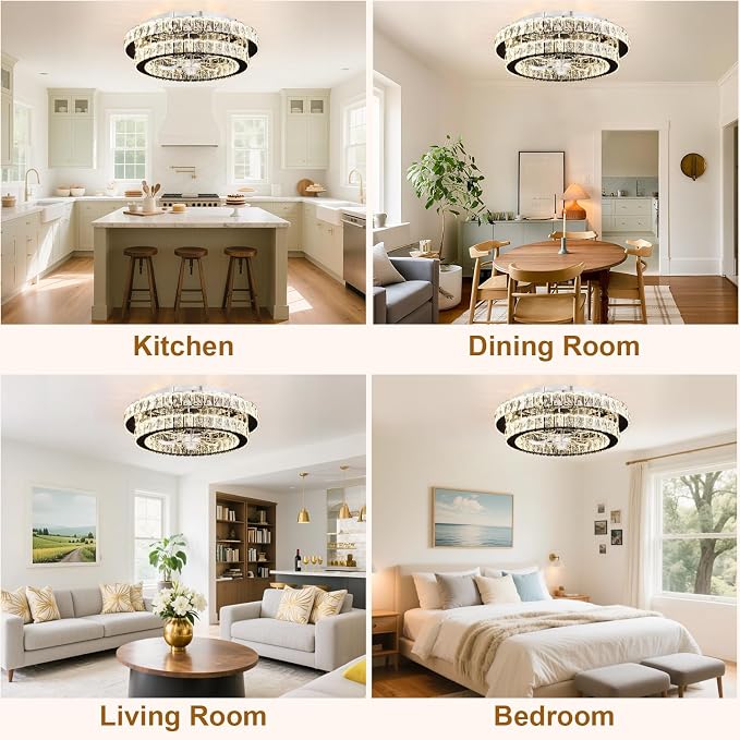 Depuley Modern Ceiling Fan with Lights: 20" Sliver Chandelier Cagd Fan with Remote Control - Modern Crystal Fandelier for Girl's Bedroom Living Room Nursery