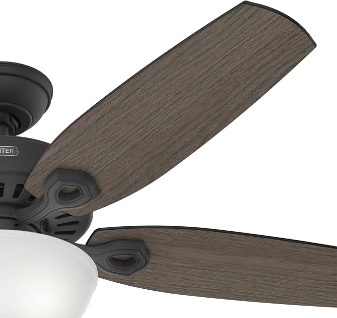 Hunter Builder Deluxe, Indoor, Ceiling Fan, 5 Blades, 52 inch, Matte Black | with LED Light, Standard Mount, Pull Chain, For Bedroom, Living Room, Includes Bulbs, 52386