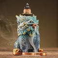 Backflow Incense Burner - Resin Tabletop Incense Holder for Cones, Fortune Dragon Statue Home Decor, Desktop Aromatherapy Ornament with Smoke Waterfall Effect for Living Room