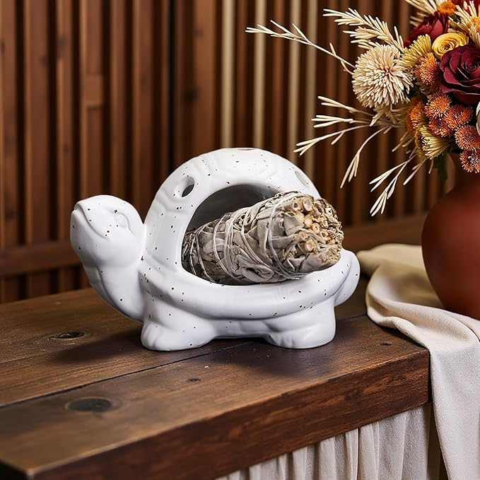 Turtle Palo Santo Holder Ceramic Palo Santo Burner Sage Holder for Burning,Sea Turtle Incense Holder for Wood Sticks Incense Cones and Sage,Incense Burner for Yoga Zen Meditation Altar Decor (D)
