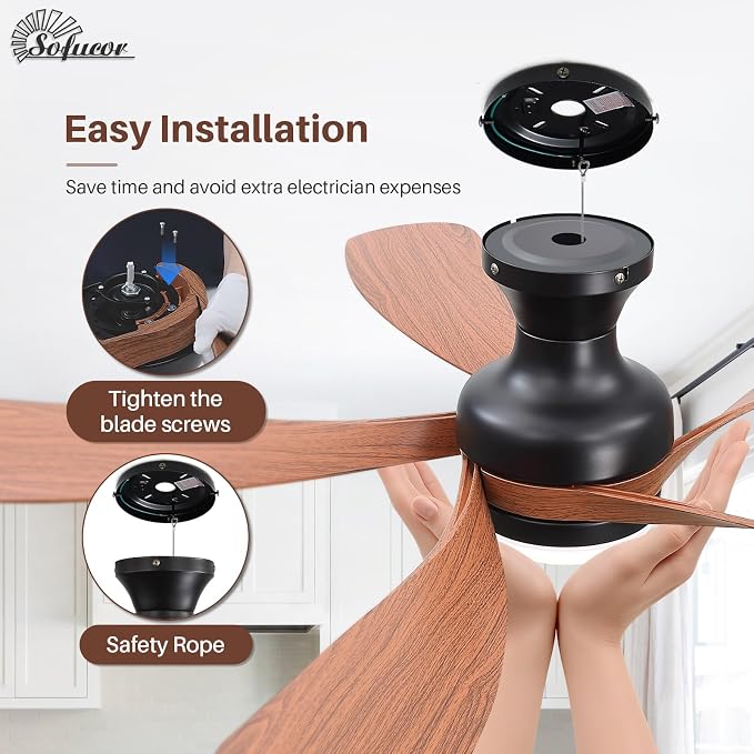Sofucor Smart 52'' Low Profile Ceiling Fan with Lights and Remote, Flush Mount Ceiling Fan Work with APP/Alexa/Google for Farmhouse Bedroom Living Room Patio, Dimmable LED Quiet Reversible DC Motor